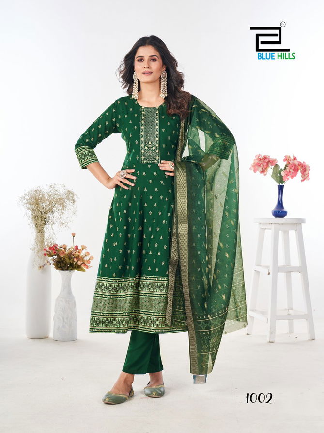 Stree By Blue Hills Rayon Foil Printed Kurti With Bottom Dupatta Wholesalers In Delhi
